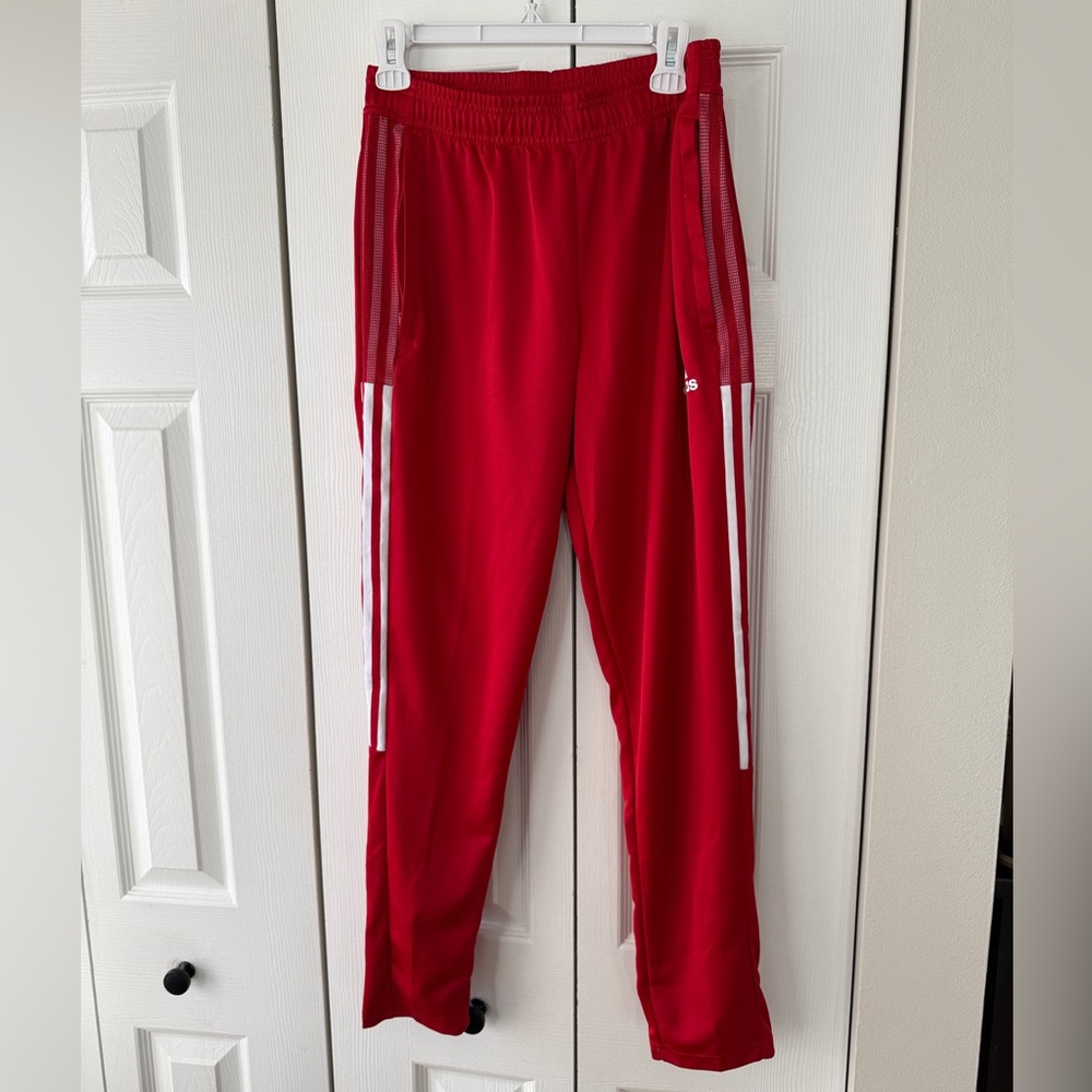 adidas Red Track Pants with White Stripe Detail